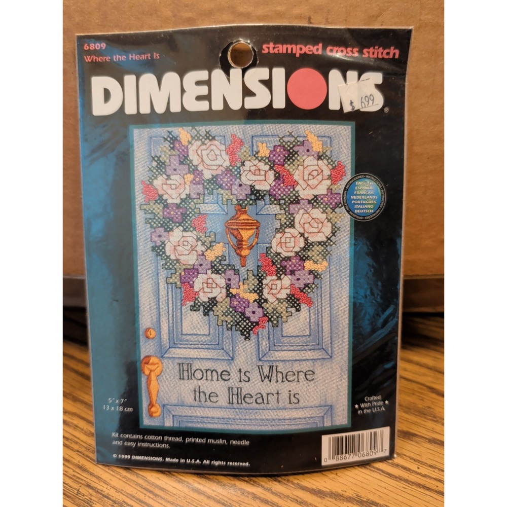 Vintage Dimensions Stamped Cross Stitch Kit Where The Heart Is 6809 Floral 5x7